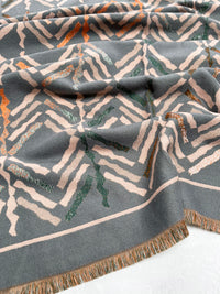 LARGE GREY RETRO PRINT REVERSIBLE WOOL WINTER SHAWL BLANKET SCARF