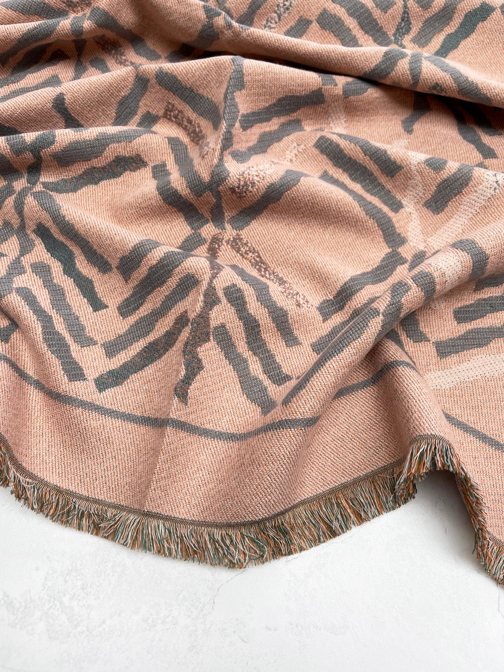 LARGE GREY RETRO PRINT REVERSIBLE WOOL WINTER SHAWL BLANKET SCARF