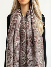 LARGE HAZED BROWN MULTI COLOUR PAISLEY PASHMINA SHAWL SCARF WRAP