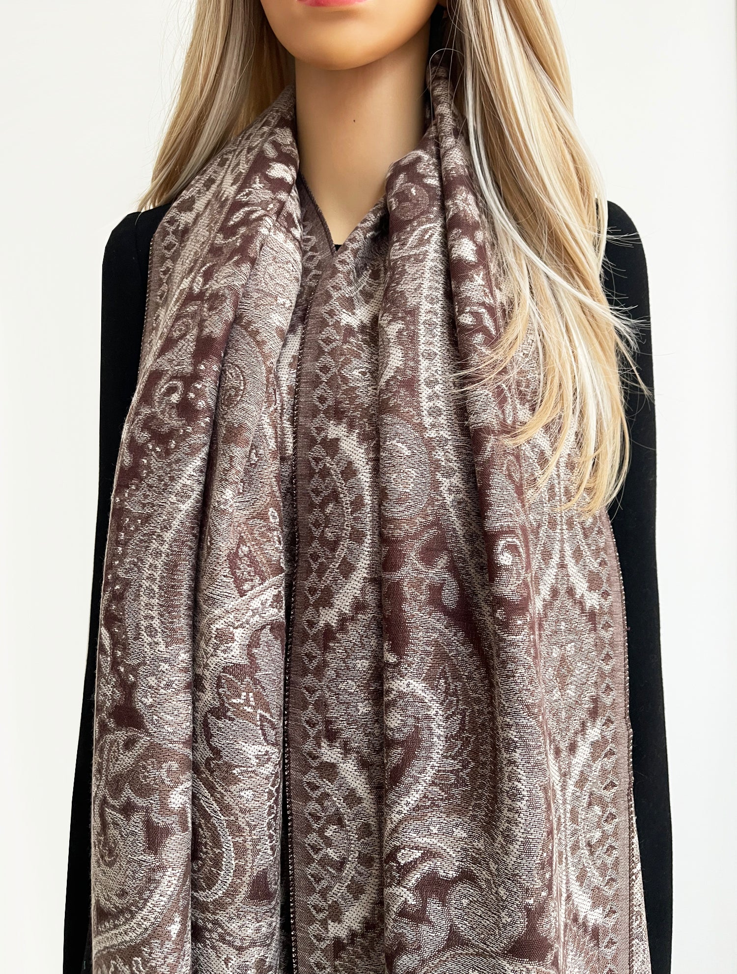 LARGE HAZED BROWN MULTI COLOUR PAISLEY PASHMINA SHAWL SCARF WRAP