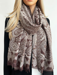 LARGE HAZED BROWN MULTI COLOUR PAISLEY PASHMINA SHAWL SCARF WRAP