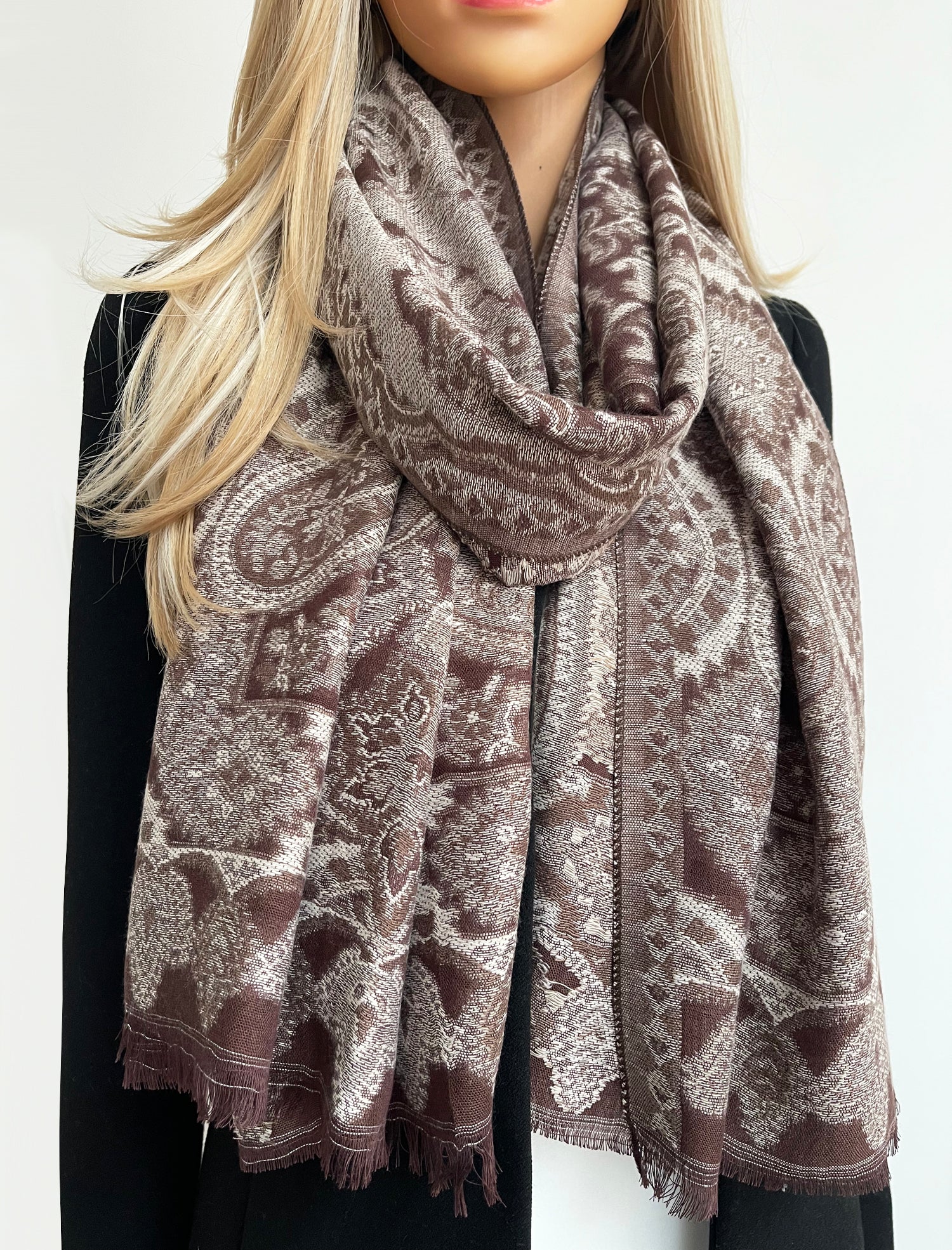 LARGE HAZED BROWN MULTI COLOUR PAISLEY PASHMINA SHAWL SCARF WRAP