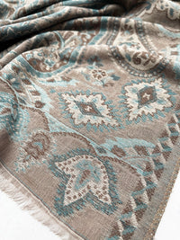 LARGE HAZED GREY MULTI COLOUR PAISLEY PASHMINA SHAWL SCARF WRAP