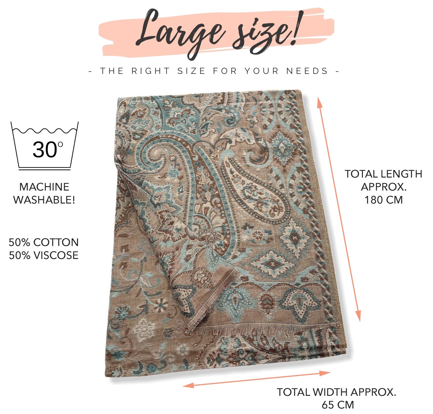 LARGE HAZED GREY MULTI COLOUR PAISLEY PASHMINA SHAWL SCARF WRAP