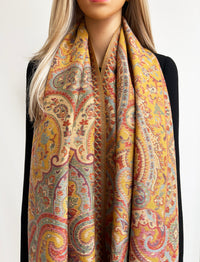 LARGE HAZED YELLOW MULTI COLOUR PAISLEY PASHMINA SHAWL SCARF WRAP
