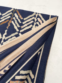 LARGE NAVY BLUE RETRO PRINT REVERSIBLE WOOL WINTER SHAWL BLANKET SCARF