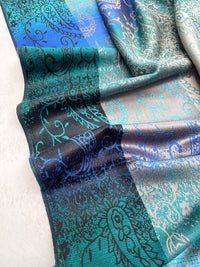 LARGE REVERSIBLE BLUE OMBRE PAISLEY PRINT PASHMINA SHAWL SCARF WRAP