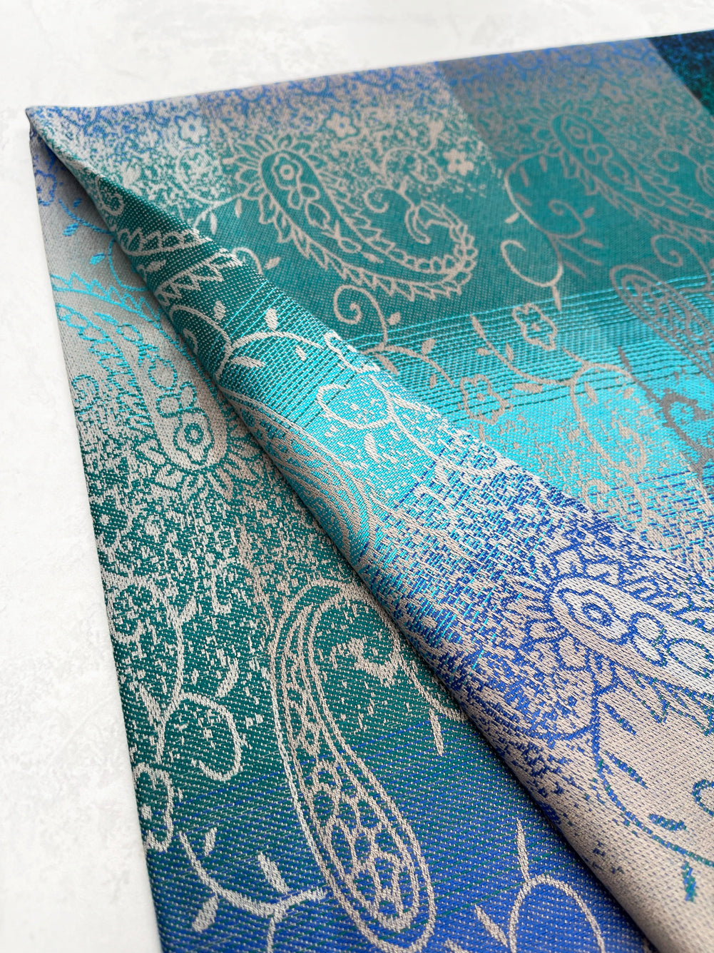 LARGE REVERSIBLE BLUE OMBRE PAISLEY PRINT PASHMINA SHAWL SCARF WRAP