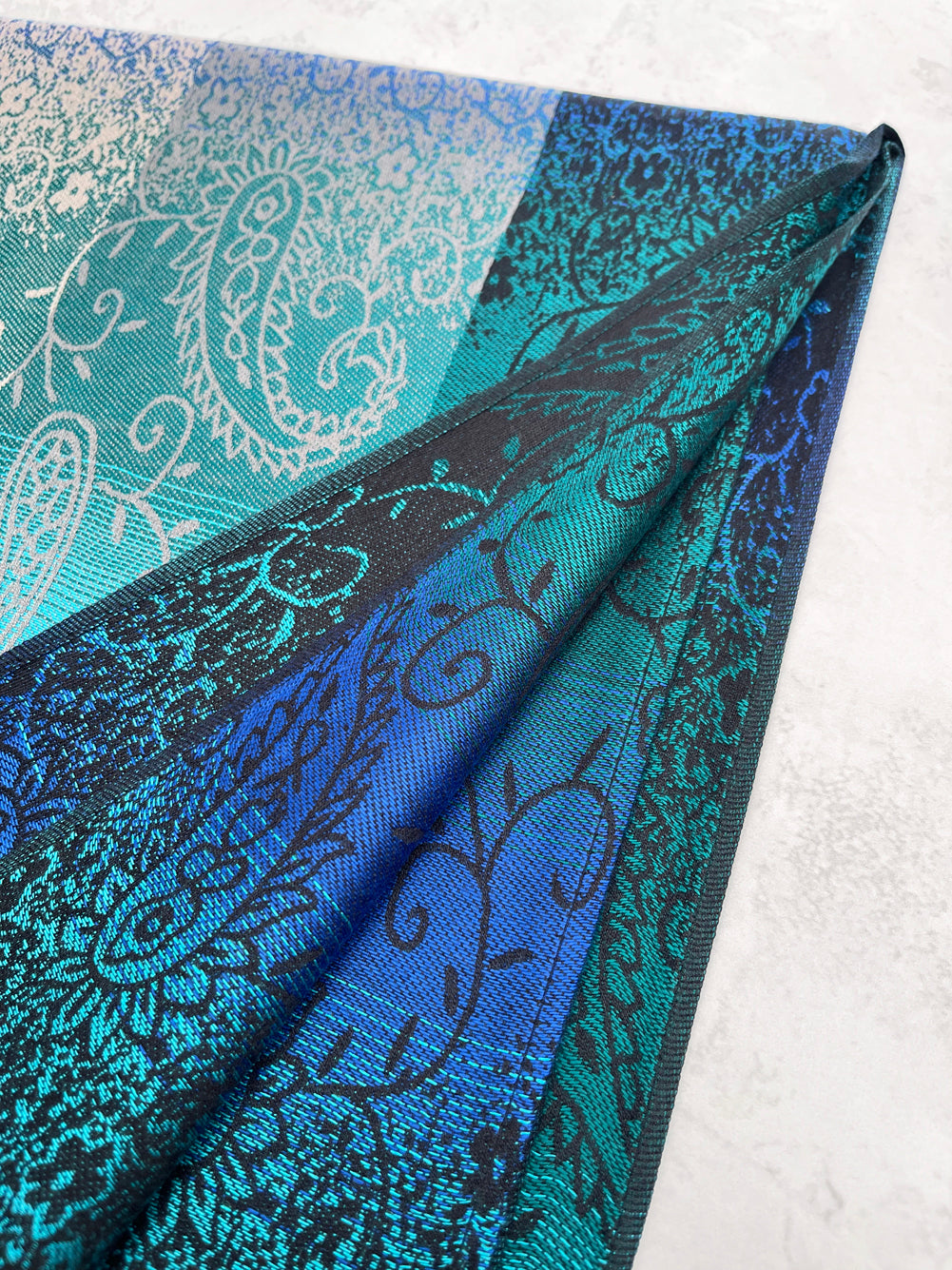 LARGE REVERSIBLE BLUE OMBRE PAISLEY PRINT PASHMINA SHAWL SCARF WRAP