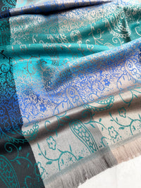 LARGE REVERSIBLE BLUE OMBRE PAISLEY PRINT PASHMINA SHAWL SCARF WRAP