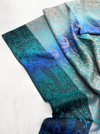 LARGE REVERSIBLE BLUE OMBRE PAISLEY PRINT PASHMINA SHAWL SCARF WRAP
