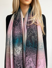 LARGE REVERSIBLE PINK OMBRE PAISLEY PRINT PASHMINA SHAWL SCARF WRAP