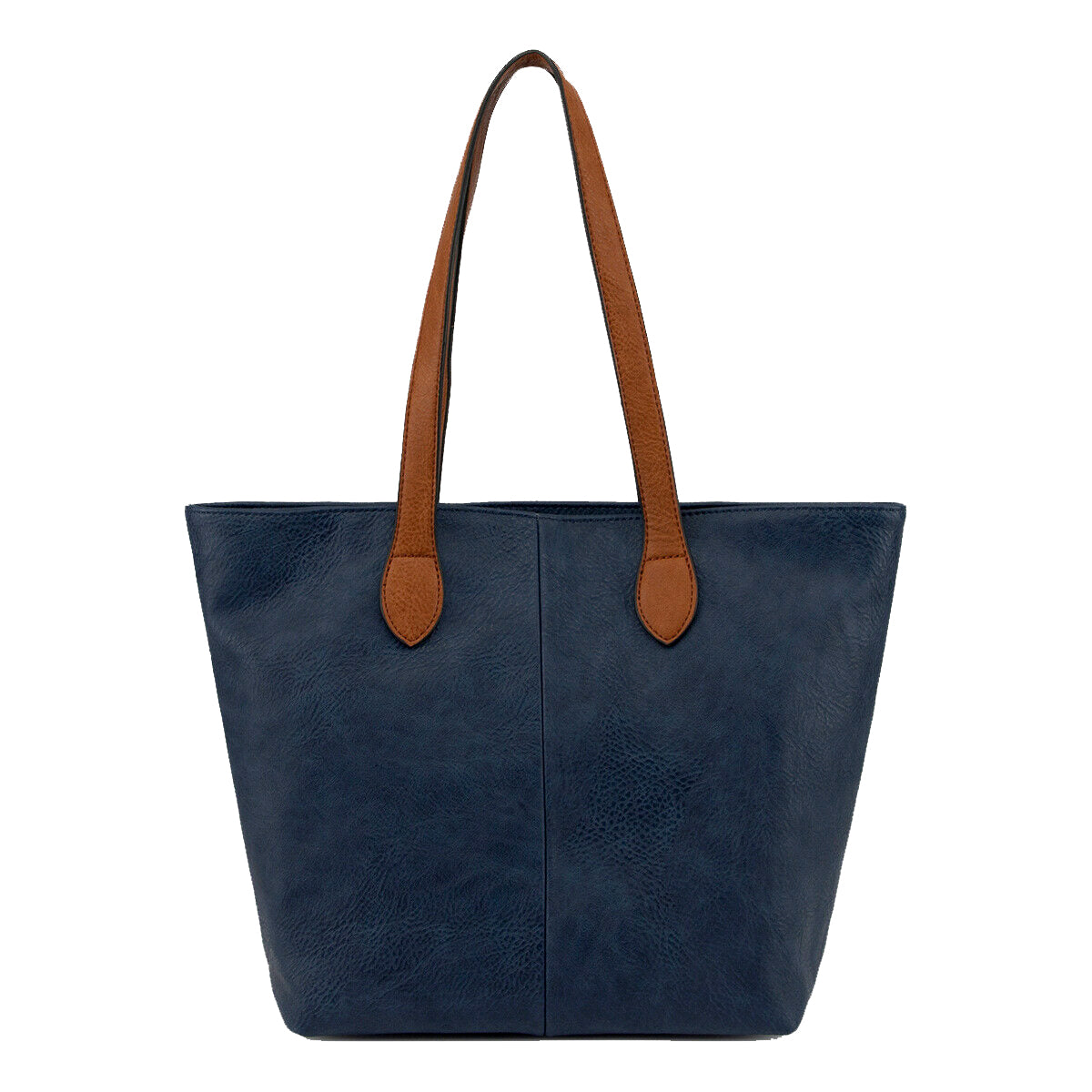 LIGHTWEIGHT NAVY BLUE FAUX LEATHER TOTE HANDBAG