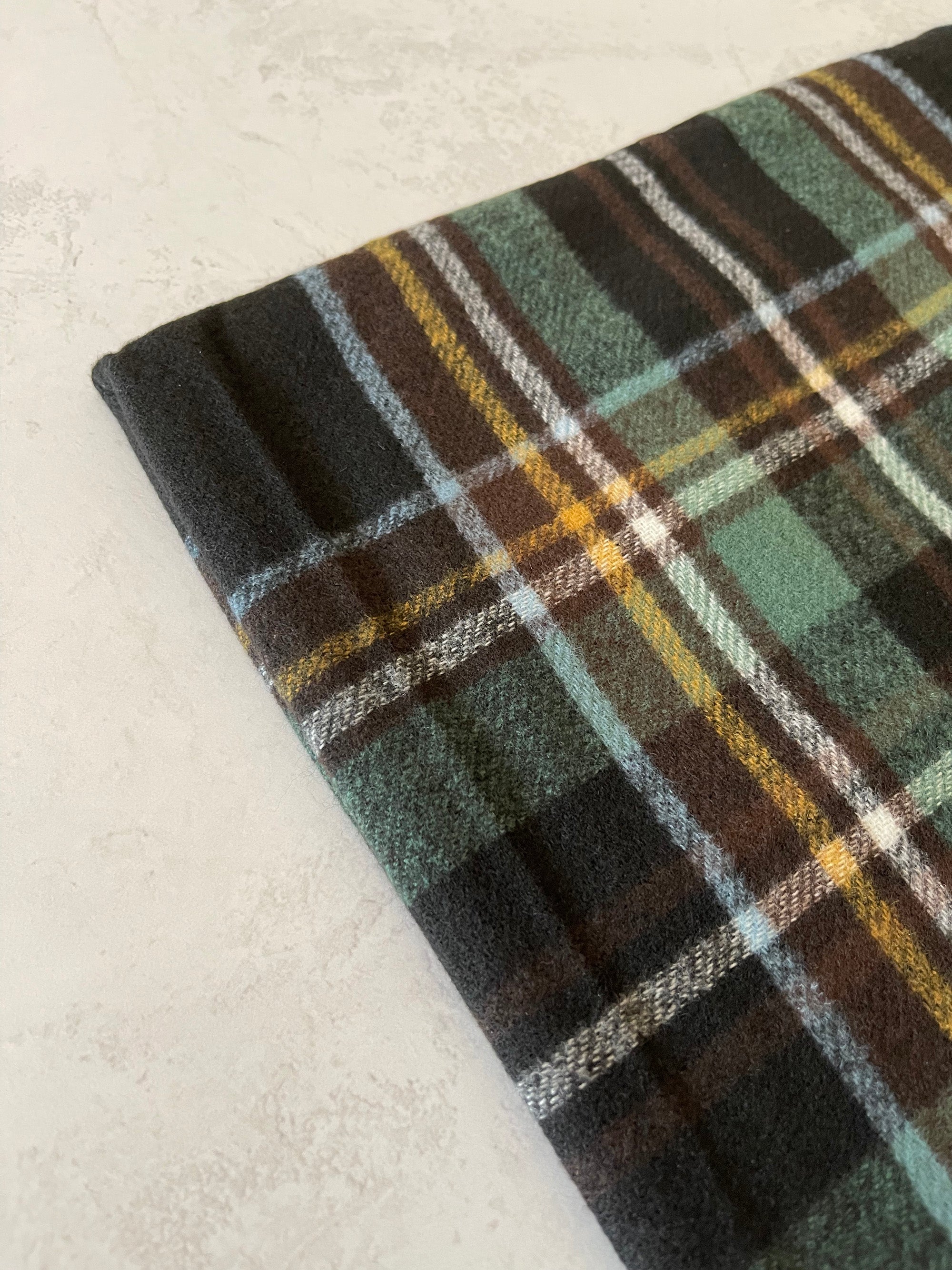 LONG BLACK WOOL MIX CHECKED TARTAN SCARF