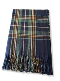 LONG BLUE WOOL MIX CHECKED TARTAN SCARF