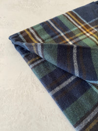 LONG BLUE WOOL MIX CHECKED TARTAN SCARF