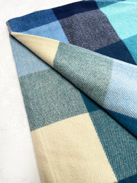 LONG BLUE WOOL MIX CHECKED TARTAN SCARF