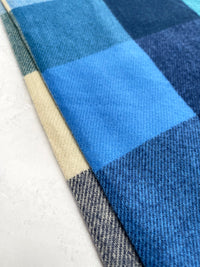 LONG BLUE WOOL MIX CHECKED TARTAN SCARF