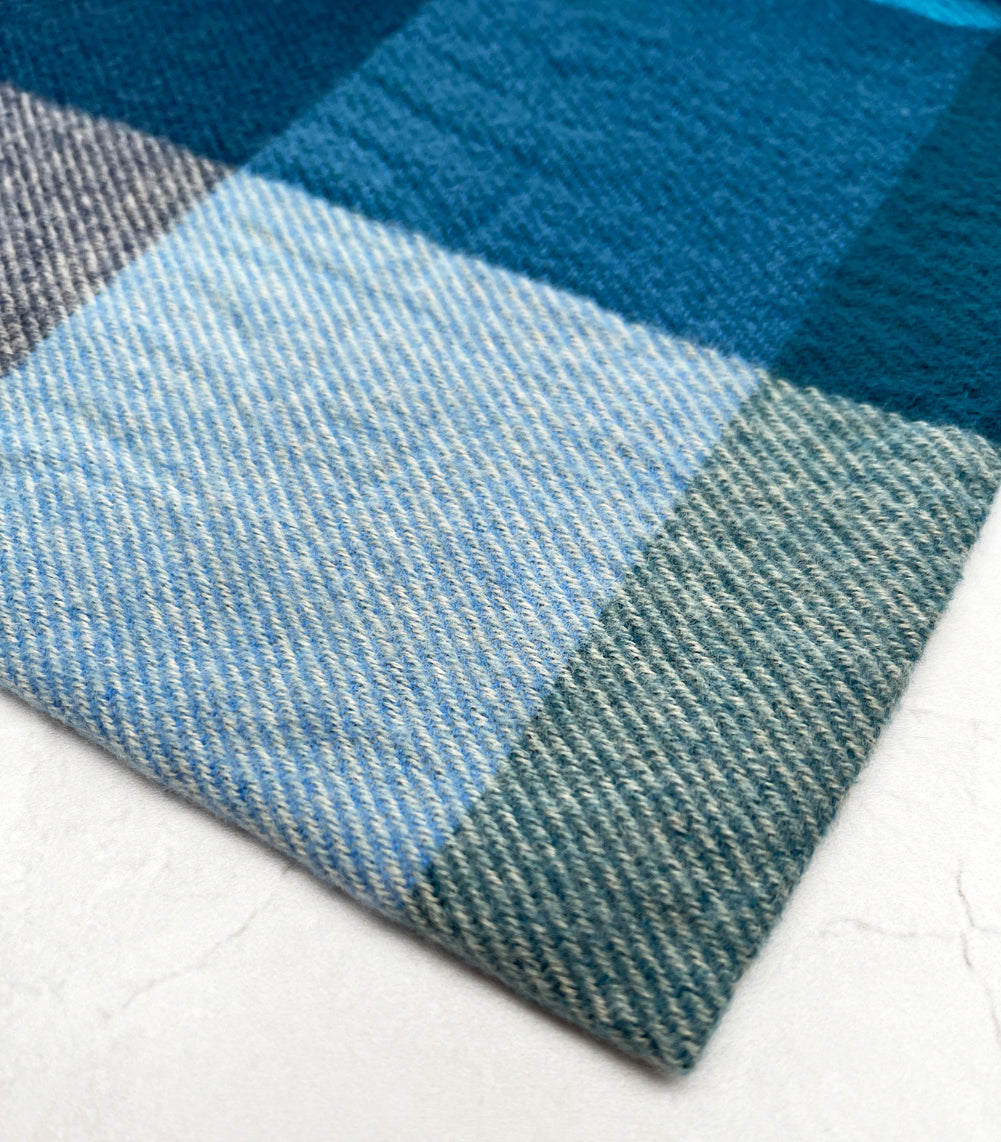 LONG BLUE WOOL MIX CHECKED TARTAN SCARF