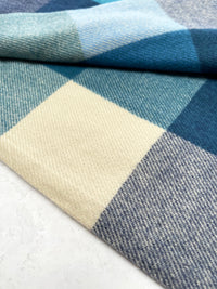 LONG BLUE WOOL MIX CHECKED TARTAN SCARF