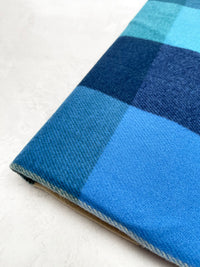 LONG BLUE WOOL MIX CHECKED TARTAN SCARF