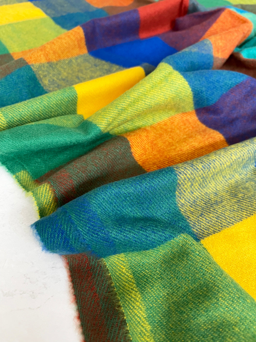 LONG BLUE YELLOW WOOL MIX CHECKED TARTAN SCARF