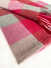 LONG FUCHSIA PINK WOOL MIX CHECKED TARTAN SCARF