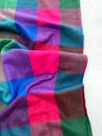 LONG MULTI COLOURED WOOL MIX CHECKED TARTAN SCARF