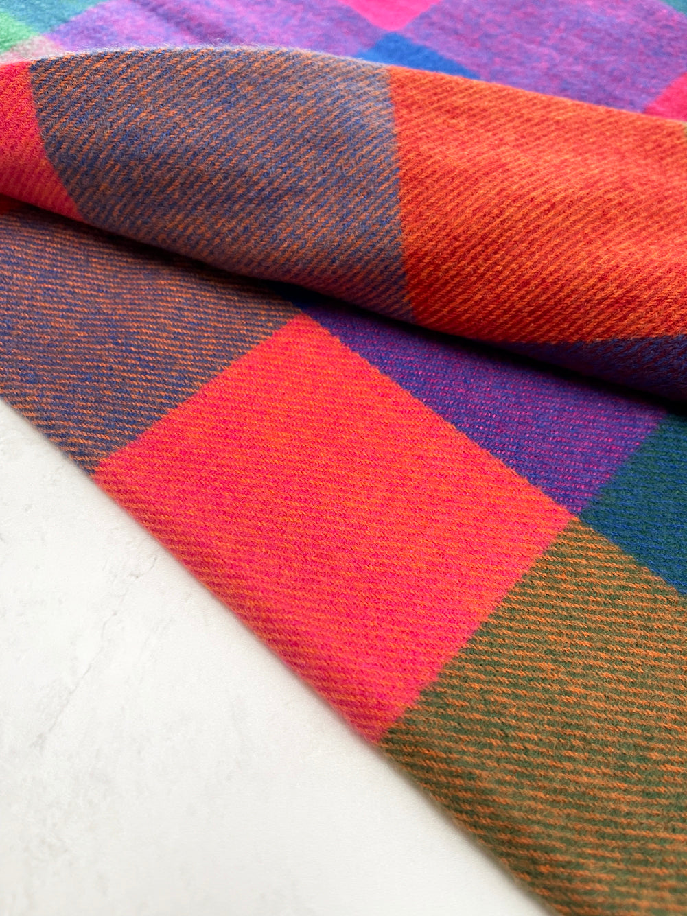 LONG MULTI COLOURED WOOL MIX CHECKED TARTAN SCARF
