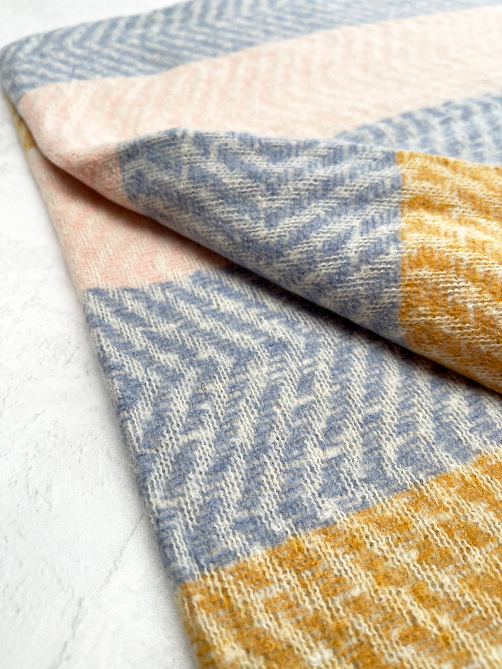 LONG PINK MUSTARD WOOL BLEND STRIPED SCARF
