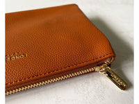 SMALL MULTI-POCKET CROSSBODY PURSE BAG WITH WRIST AND LONG STRAPS - TAN