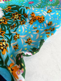 NAVY BLUE GARDEN FLORAL PRINT SQUARE TASSEL SCARF