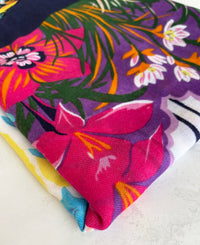 NAVY BLUE GARDEN FLORAL PRINT SQUARE TASSEL SCARF