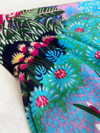 NAVY BLUE GARDEN FLORAL PRINT SQUARE TASSEL SCARF