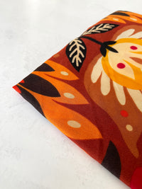 ORANGE LOTUS FLORAL PRINT SQUARE TASSEL SCARF