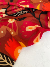 ORANGE LOTUS FLORAL PRINT SQUARE TASSEL SCARF