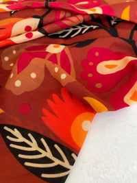 ORANGE LOTUS FLORAL PRINT SQUARE TASSEL SCARF