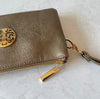 SMALL MULTI-POCKET CROSSBODY PURSE BAG WITH WRISTLET AND LONG STRAP - GOLDEN PEWTER