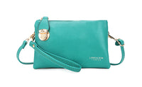 SMALL MULTI-POCKET CROSS BODY CLUTCH BAG WITH WRISTLET - TEAL