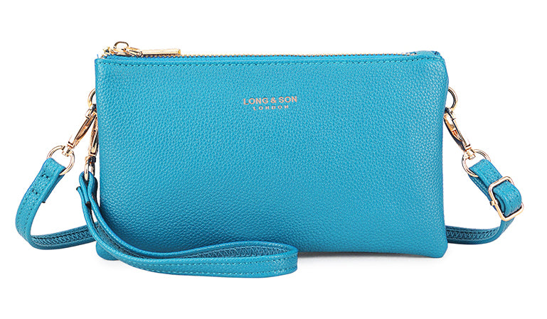 Small Multi-Pocket Crossbody Purse Bag With Wristlet And Long Strap