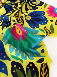 YELLOW LOTUS FLORAL PRINT SQUARE TASSEL SCARF
