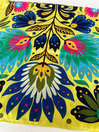 YELLOW LOTUS FLORAL PRINT SQUARE TASSEL SCARF