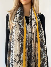 LARGE BEIGE SNAKESKIN PRINT SHAWL SCARF WITH STRIPE