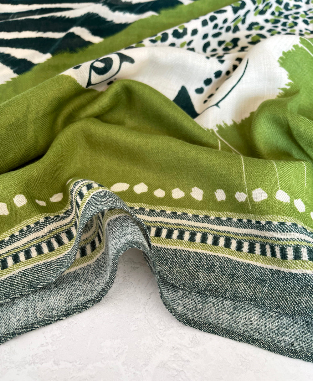 LARGE GREEN TIGER AND LEOPARD PRINT SHAWL SCARF