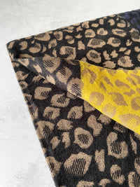 LARGE WOOL MIX THICK LEOPARD PRINT SHAWL - MUSTARD - A-SHU.CO.UK
