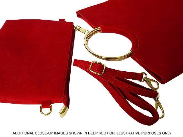 A-SHU 2 PIECE FAUX SUEDE HOLDALL HANDBAG / FOLD-OVER CLUTCH BAG WITH CROSS-BODY BAG - BEIGE - A-SHU.CO.UK