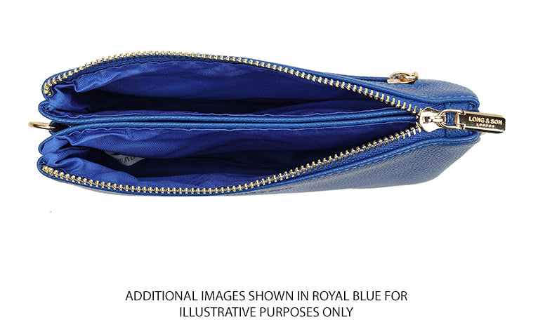 SMALL MULTI-POCKET CROSSBODY PURSE BAG WITH WRIST AND LONG STRAPS - PEWTER