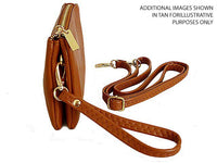 SMALL MULTI-POCKET CROSSBODY PURSE BAG WITH WRIST AND LONG STRAPS - BEIGE