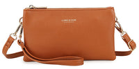 SMALL MULTI-POCKET CROSSBODY PURSE BAG WITH WRIST AND LONG STRAPS - TAN