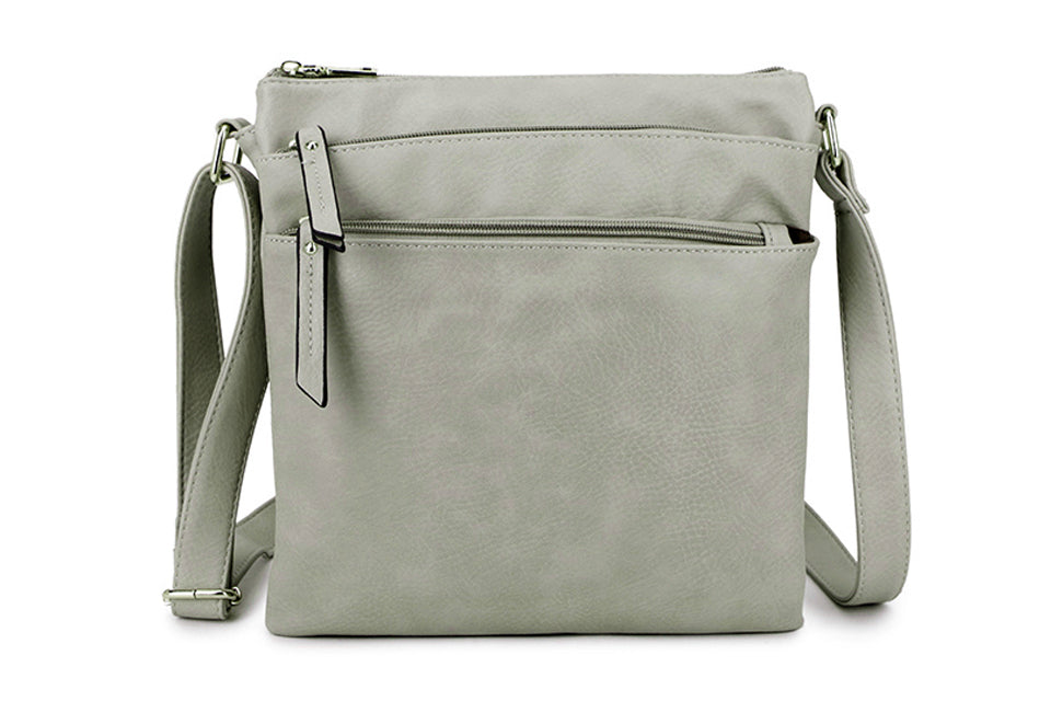 PLAIN LIGHT GREY MULTI COMPARTMENT CROSS BODY SHOULDER BAG